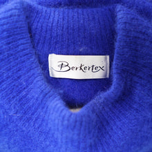 Load image into Gallery viewer, 90s does 50s FUZZY BOLD BLUE ANGORA SHORT MOCK NECK JUMPER - S