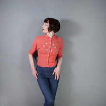 Load image into Gallery viewer, 50s "CABOT" WOOL CHENILLE CORAL PINK BEADED CARDIGAN - M