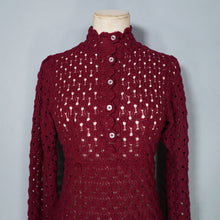 Load image into Gallery viewer, 70s DARK PLUMMY WINE COLOUREFD LACE KNIT EMPIRE MAXI DRESS - L