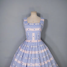 Load image into Gallery viewer, 50s PASTEL BLUE AND PINK RIBBON BROCADE &quot;ANTOINETTE&quot; COTTON DRESS - XS