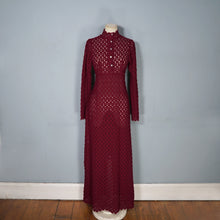 Load image into Gallery viewer, 70s DARK PLUMMY WINE COLOUREFD LACE KNIT EMPIRE MAXI DRESS - L