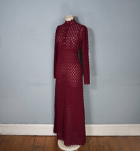 Load image into Gallery viewer, 70s DARK PLUMMY WINE COLOUREFD LACE KNIT EMPIRE MAXI DRESS - L