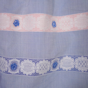 50s PASTEL BLUE AND PINK RIBBON BROCADE "ANTOINETTE" COTTON DRESS - XS