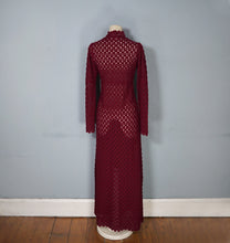 Load image into Gallery viewer, 70s DARK PLUMMY WINE COLOUREFD LACE KNIT EMPIRE MAXI DRESS - L