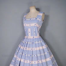 Load image into Gallery viewer, 50s PASTEL BLUE AND PINK RIBBON BROCADE &quot;ANTOINETTE&quot; COTTON DRESS - XS