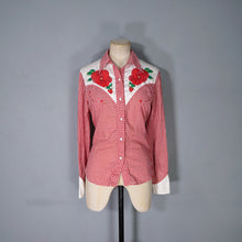 Load image into Gallery viewer, RED WESTERN GINGHAM EMBROIDERED ROSE COWBOY SHIRT - S