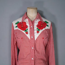 Load image into Gallery viewer, RED WESTERN GINGHAM EMBROIDERED ROSE COWBOY SHIRT - S