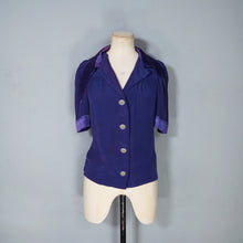 Load image into Gallery viewer, 70s BUS STOP / LEE BENDER DARK BLUE BLOUSE WITH HUGE DAGGER COLLAR - XS