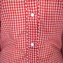 Load image into Gallery viewer, RED WESTERN GINGHAM EMBROIDERED ROSE COWBOY SHIRT - S
