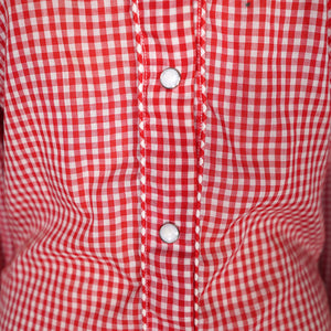 RED WESTERN GINGHAM EMBROIDERED ROSE COWBOY SHIRT - S