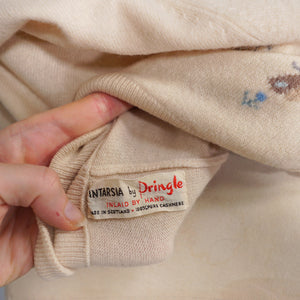 60s PRINGLE OF SCOTLAND BUTTERFLY INTARSIA CASHMERE CARDIGAN - M
