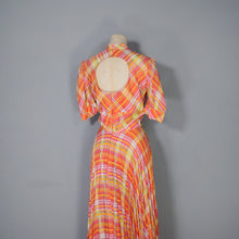 Load image into Gallery viewer, 70s BRIGHT ORANGE AND PINK CHECKED PLEATED MAXI DRESS WITH CUT OUT BACK - S