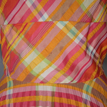 Load image into Gallery viewer, 70s BRIGHT ORANGE AND PINK CHECKED PLEATED MAXI DRESS WITH CUT OUT BACK - S
