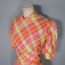 Load image into Gallery viewer, 70s BRIGHT ORANGE AND PINK CHECKED PLEATED MAXI DRESS WITH CUT OUT BACK - S