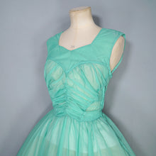 Load image into Gallery viewer, 50s SHEER FAIRY GREEN NYLON FULL CIRCLE SKIRT RUCHED DRESS - S