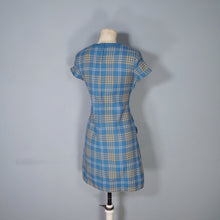 Load image into Gallery viewer, 60s ST MICHAELS BLUE AND BEIGE CHECK WOOL MINI SHIFT MOD DRESS - S
