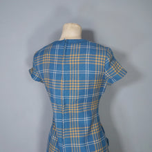 Load image into Gallery viewer, 60s ST MICHAELS BLUE AND BEIGE CHECK WOOL MINI SHIFT MOD DRESS - S