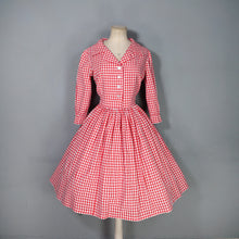 Load image into Gallery viewer, 50s 60s RED AND WHITE GINGHAM CHECK SHIRTWAIST COTTON DAY DRESS - S