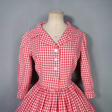 Load image into Gallery viewer, 50s 60s RED AND WHITE GINGHAM CHECK SHIRTWAIST COTTON DAY DRESS - S