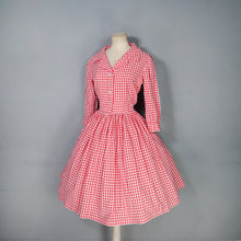 Load image into Gallery viewer, 50s 60s RED AND WHITE GINGHAM CHECK SHIRTWAIST COTTON DAY DRESS - S