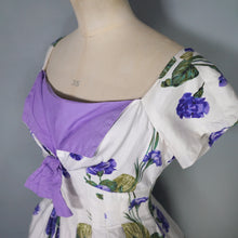 Load image into Gallery viewer, 60s "WENDY" DARK PURPLE ROSE PRINT FLORAL EMPIRE BUST DRESS - S
