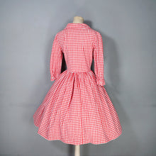 Load image into Gallery viewer, 50s 60s RED AND WHITE GINGHAM CHECK SHIRTWAIST COTTON DAY DRESS - S