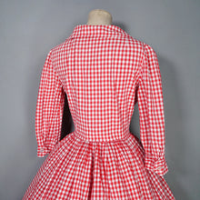 Load image into Gallery viewer, 50s 60s RED AND WHITE GINGHAM CHECK SHIRTWAIST COTTON DAY DRESS - S