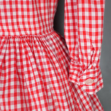 Load image into Gallery viewer, 50s 60s RED AND WHITE GINGHAM CHECK SHIRTWAIST COTTON DAY DRESS - S