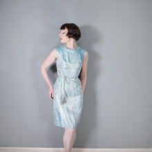 Load image into Gallery viewer, 60s ICE BLUE AND SILVER POLKA DOT METALLIC WIGGLE DRESS - XS