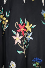 Load image into Gallery viewer, 40s 50s BLACK SILKY RAYON FLORAL EMBROIDERED MADEIRA / SPANISH DRESS - M