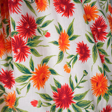 Load image into Gallery viewer, 50s WHITE RED AND ORANGE BUSHY FLORAL SUN DRESS WITH FULL SKIRT - S