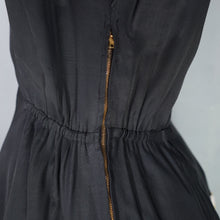 Load image into Gallery viewer, 40s 50s BLACK SILKY RAYON FLORAL EMBROIDERED MADEIRA / SPANISH DRESS - M