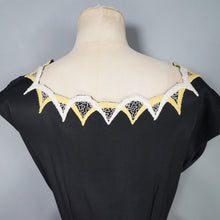 Load image into Gallery viewer, 40s 50s BLACK SILKY RAYON FLORAL EMBROIDERED MADEIRA / SPANISH DRESS - M