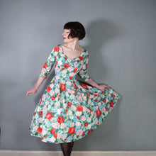 Load image into Gallery viewer, 50s REMBRANDT PAINTERLY FLORAL ROSE PRINT FIT AND FLARE DRESS - S-M