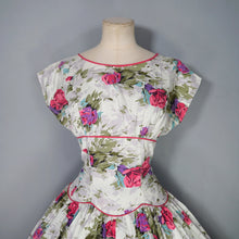 Load image into Gallery viewer, 50s PINK ROSE FLORAL PRINT FULL SKIRTED COTTON SUMMER DRESS - S