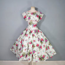 Load image into Gallery viewer, 50s PINK ROSE FLORAL PRINT FULL SKIRTED COTTON SUMMER DRESS - S
