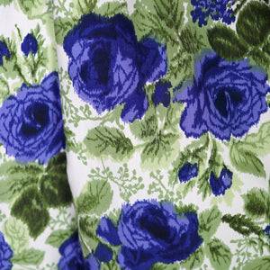 60s GREEN AND VIOLET-BLUE PAINTERLY ROSE COTTON DRESS - S