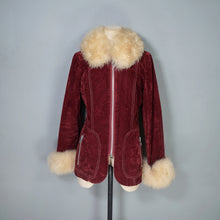 Load image into Gallery viewer, 70s BURGUNDY FAUX SUEDE JACKET WITH FLUFFY SHEEPSKIN TRIMS - S