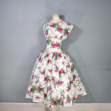 Load image into Gallery viewer, 50s PINK ROSE FLORAL PRINT FULL SKIRTED COTTON SUMMER DRESS - S