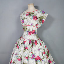 Load image into Gallery viewer, 50s PINK ROSE FLORAL PRINT FULL SKIRTED COTTON SUMMER DRESS - S
