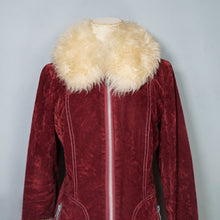 Load image into Gallery viewer, 70s BURGUNDY FAUX SUEDE JACKET WITH FLUFFY SHEEPSKIN TRIMS - S
