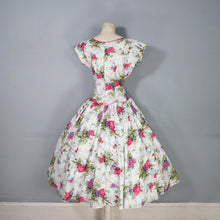 Load image into Gallery viewer, 50s PINK ROSE FLORAL PRINT FULL SKIRTED COTTON SUMMER DRESS - S