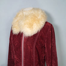 Load image into Gallery viewer, 70s BURGUNDY FAUX SUEDE JACKET WITH FLUFFY SHEEPSKIN TRIMS - S
