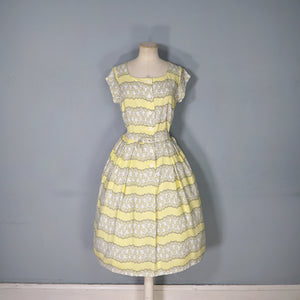 40s / 50s SOFT RAYON YELLOW FLORAL TEA DRESS WITH BELT - M