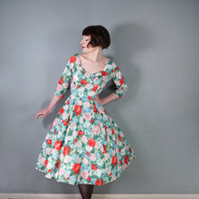 Load image into Gallery viewer, 50s REMBRANDT PAINTERLY FLORAL ROSE PRINT FIT AND FLARE DRESS - S-M