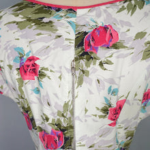 Load image into Gallery viewer, 50s PINK ROSE FLORAL PRINT FULL SKIRTED COTTON SUMMER DRESS - S