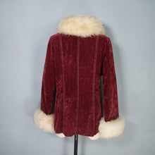Load image into Gallery viewer, 70s BURGUNDY FAUX SUEDE JACKET WITH FLUFFY SHEEPSKIN TRIMS - S