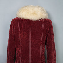 Load image into Gallery viewer, 70s BURGUNDY FAUX SUEDE JACKET WITH FLUFFY SHEEPSKIN TRIMS - S