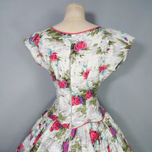 Load image into Gallery viewer, 50s PINK ROSE FLORAL PRINT FULL SKIRTED COTTON SUMMER DRESS - S