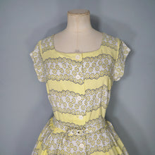 Load image into Gallery viewer, 40s / 50s SOFT RAYON YELLOW FLORAL TEA DRESS WITH BELT - M